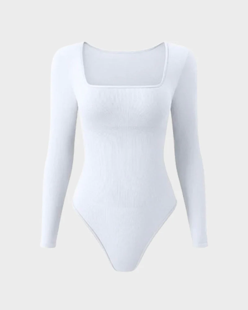 Ribbed Square Neck Long Sleeve Bodysuit - Image 6