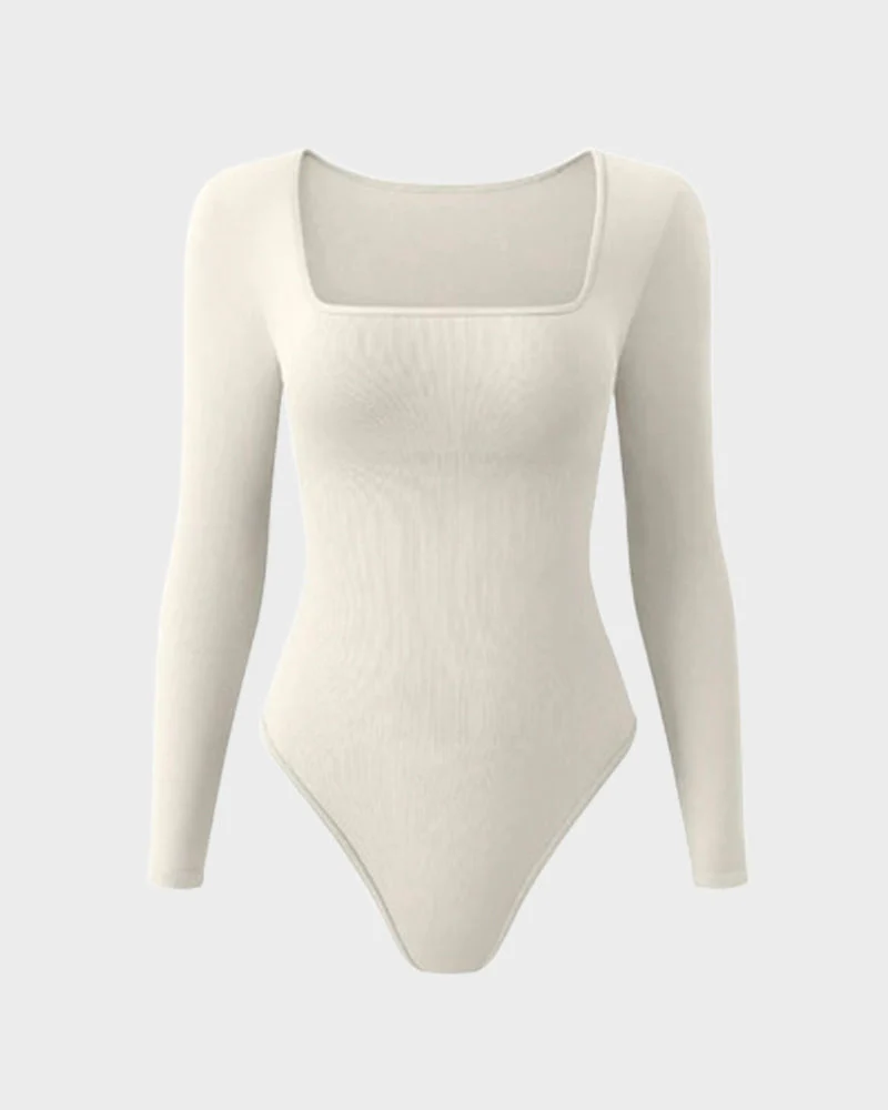 Ribbed Square Neck Long Sleeve Bodysuit - Image 9