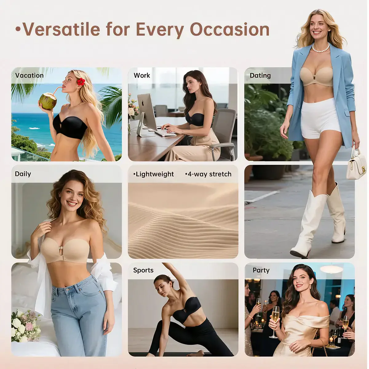 Strapless Front Closure Bra Wireless Push Up Padded Non Slip Tube Jelly Bra - Image 8