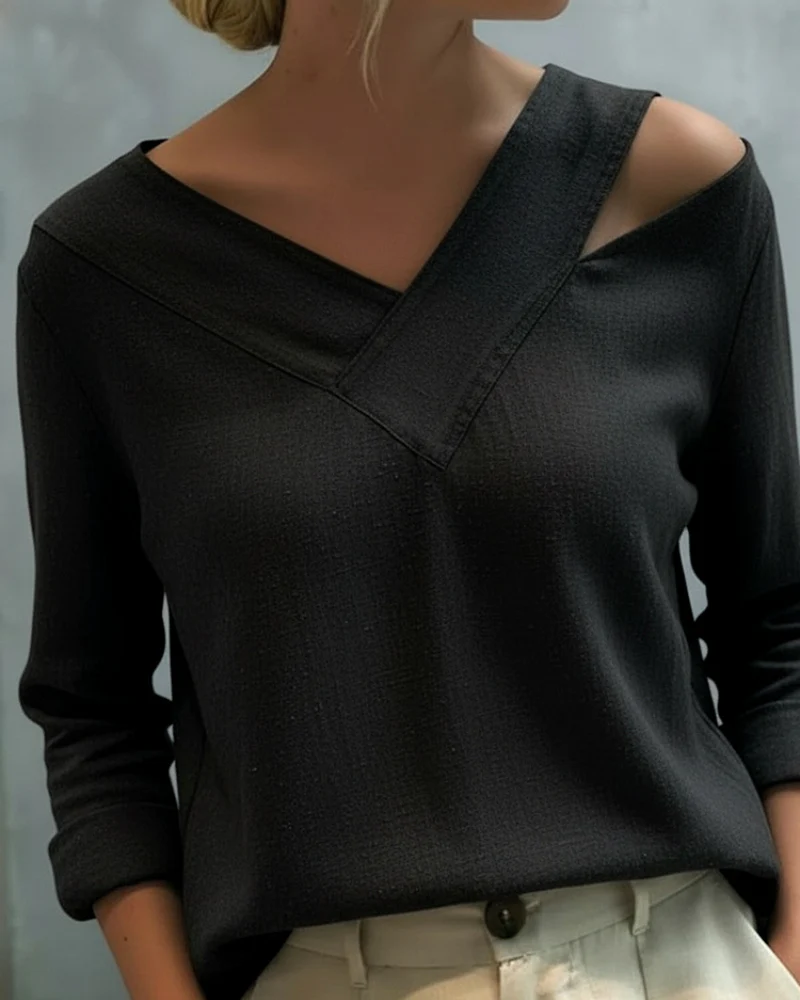 Stylish V-Neck Off-The-Shoulder Top - Image 2