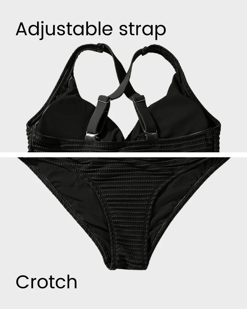 Textured Knot-Front High-Waisted Bikini Set - Image 12