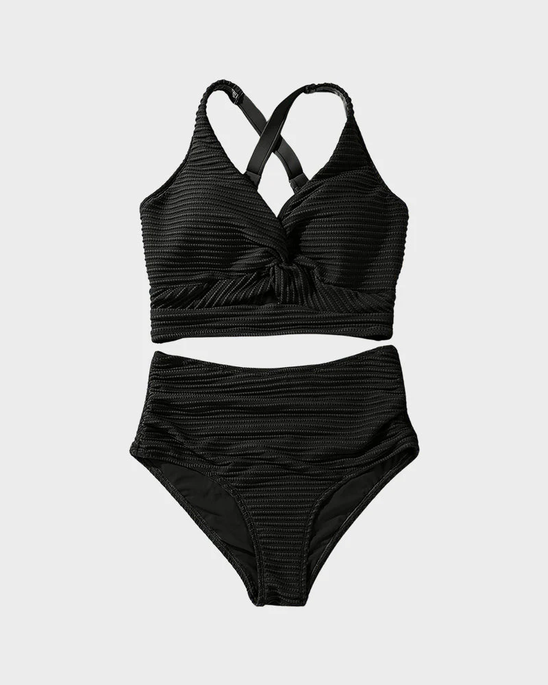 Textured Knot-Front High-Waisted Bikini Set - Image 13