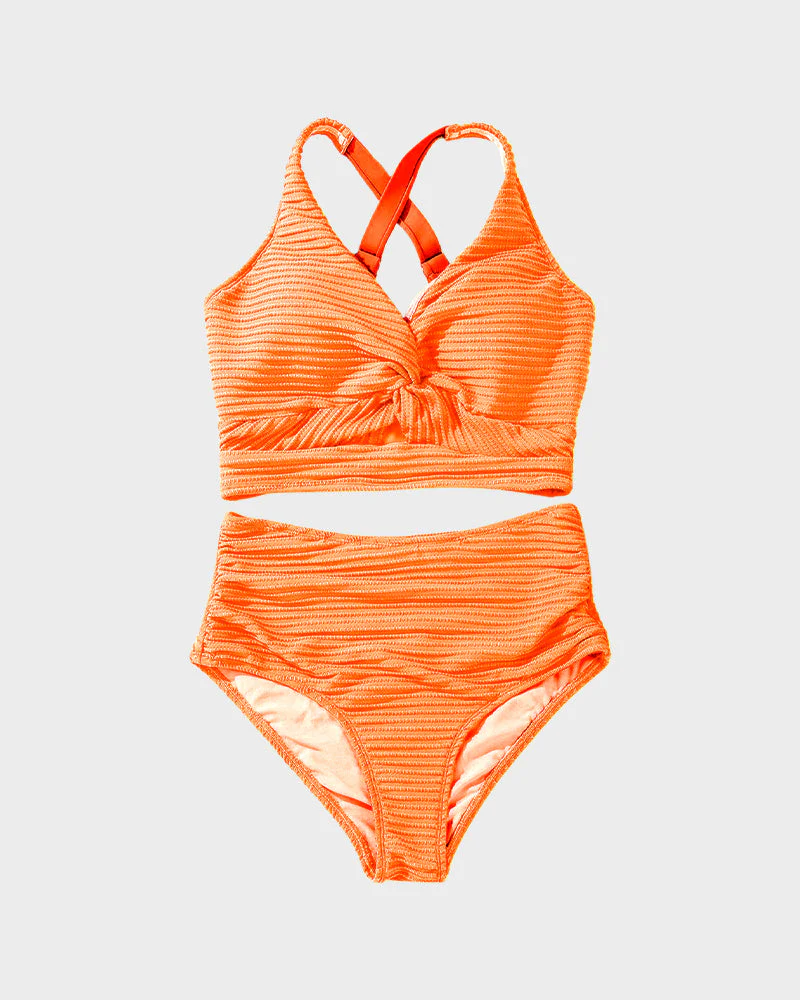 Textured Knot-Front High-Waisted Bikini Set - Image 14