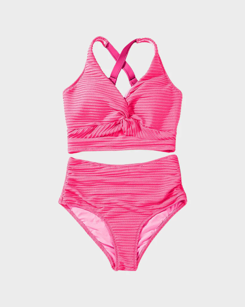 Textured Knot-Front High-Waisted Bikini Set - Image 15