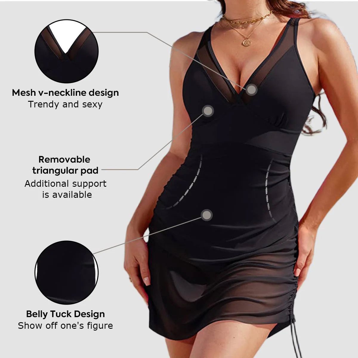 Tummy Control Mesh Sheer Sarong Wraps Women One Piece - Image 3