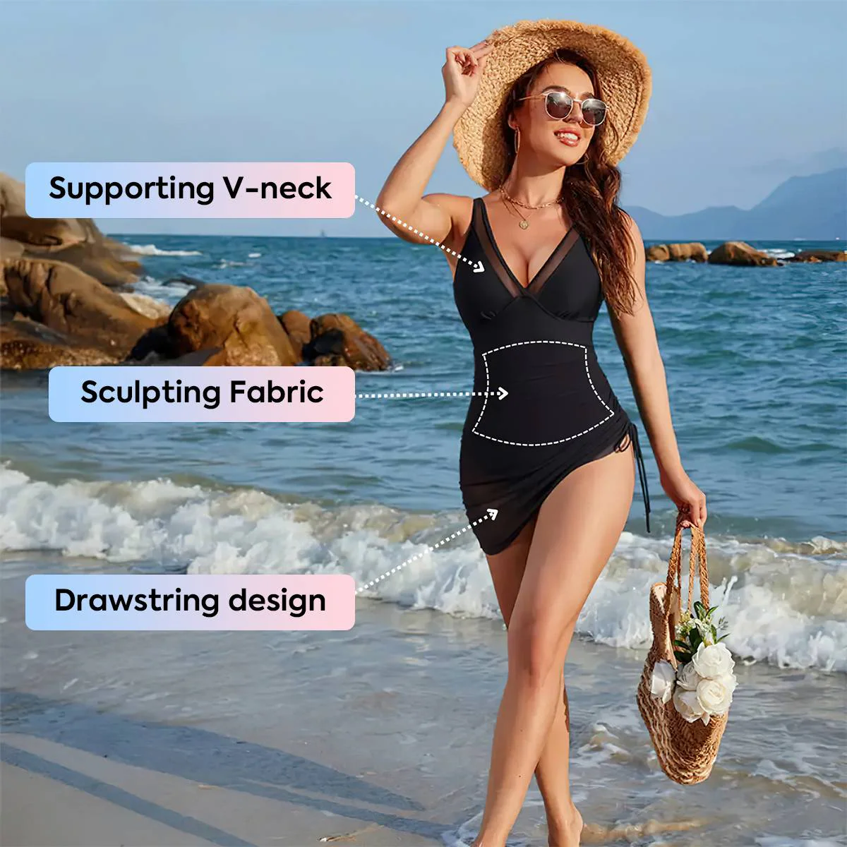 Tummy Control Mesh Sheer Sarong Wraps Women One Piece - Image 5