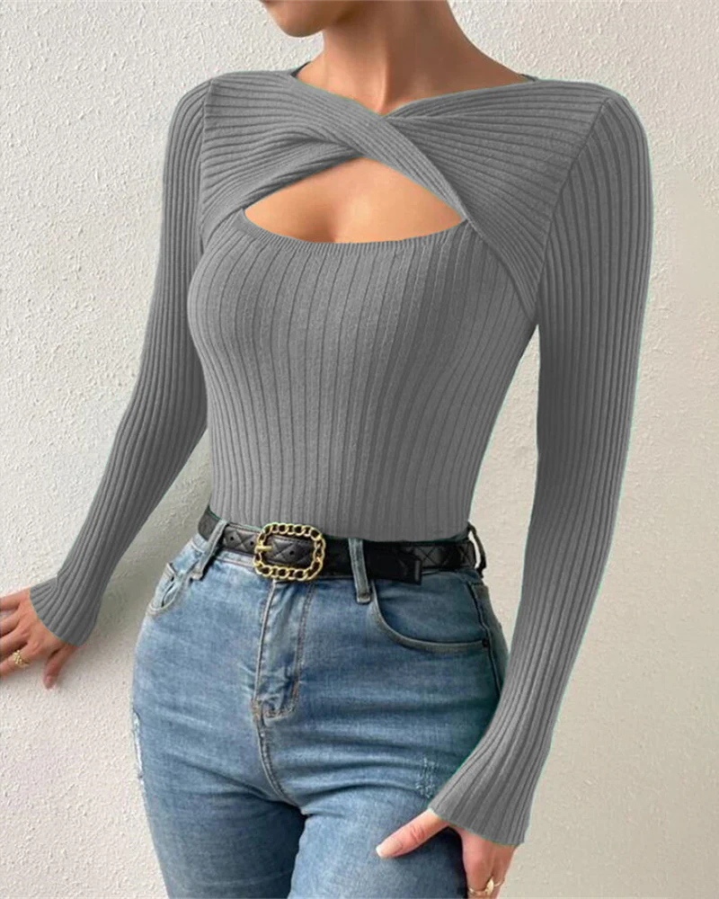 Twist Front Cutout Knit Sweater - Image 14