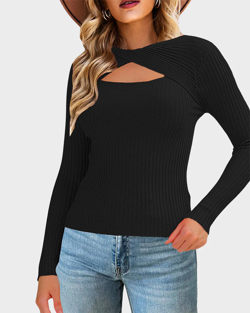 Twist Front Cutout Knit Sweater - Image 4
