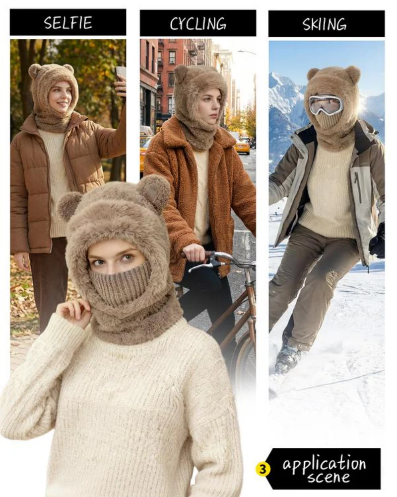 Unisex Windproof Thermal Hat with Cute Bear Ears - Image 4