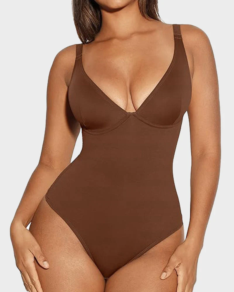 V Neck Tummy Control Thong Bodysuit Shapewear - Image 8