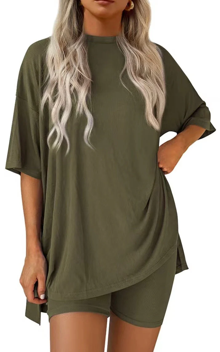 Casual Oversized 2-Piece Lounge Set with Crewneck & Split Hem - Image 7