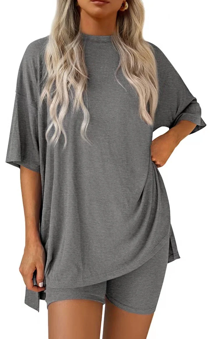 Casual Oversized 2-Piece Lounge Set with Crewneck & Split Hem - Image 9