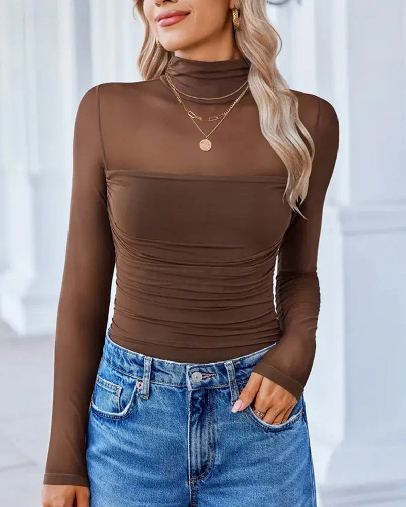 Women Long Sleeve Bodysuit Turtle Neck Shapewear - Image 5