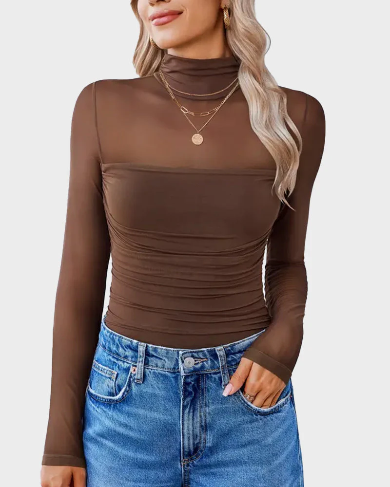 Women Long Sleeve Bodysuit Turtle Neck Shapewear - Image 7