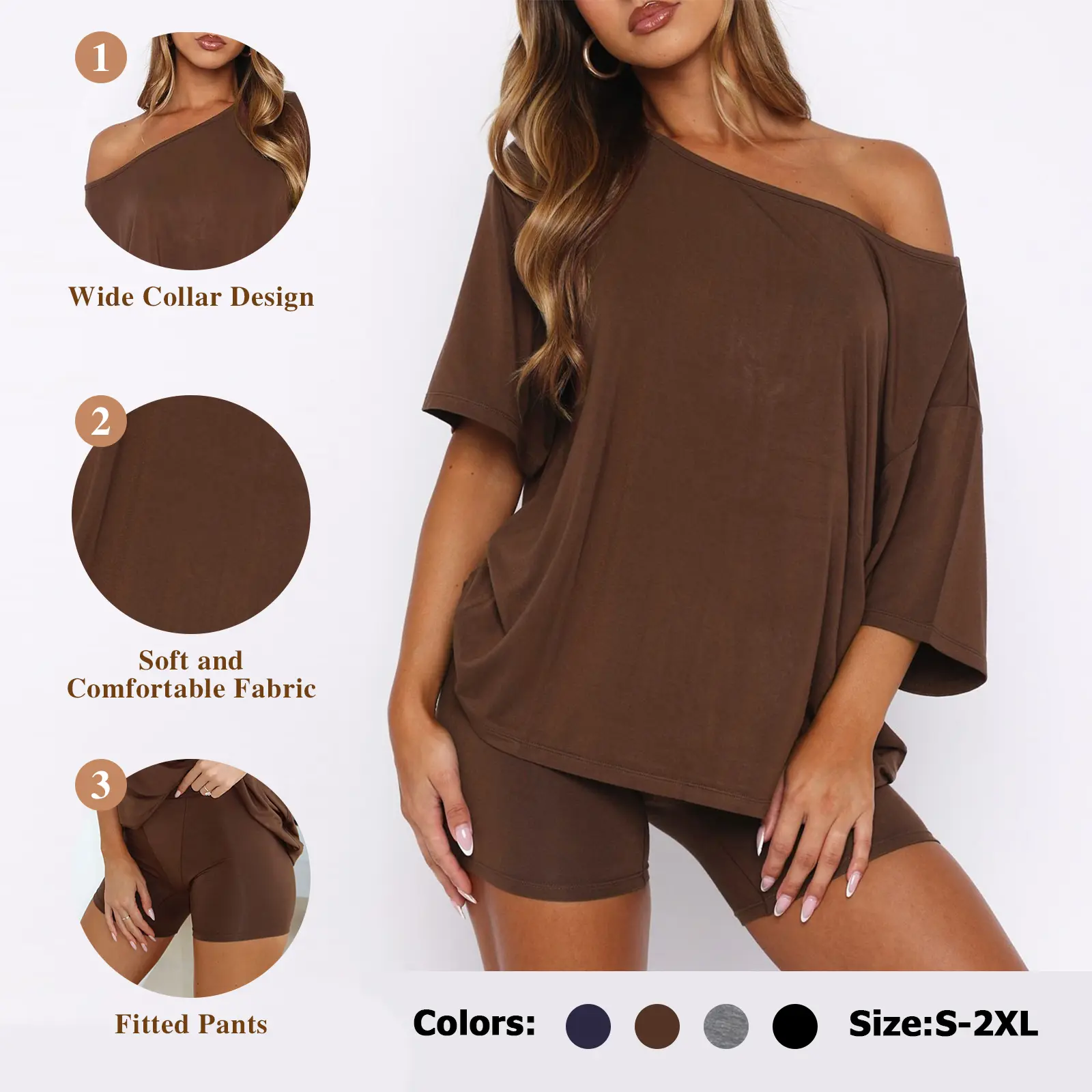 Off Shoulder Top and Fitted Shorts Lounge Set - Image 2