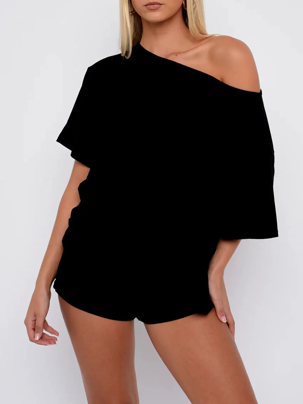 Off Shoulder Top and Fitted Shorts Lounge Set - Image 5