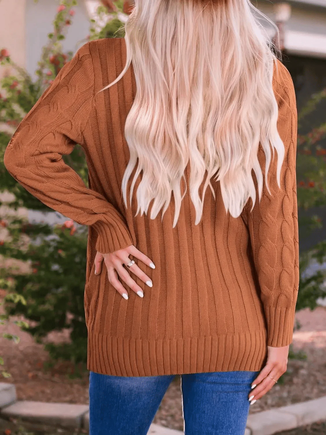 Women's Fall Casual Long Sleeve Button Down Open Front Cable Knit Cardigan - Image 8