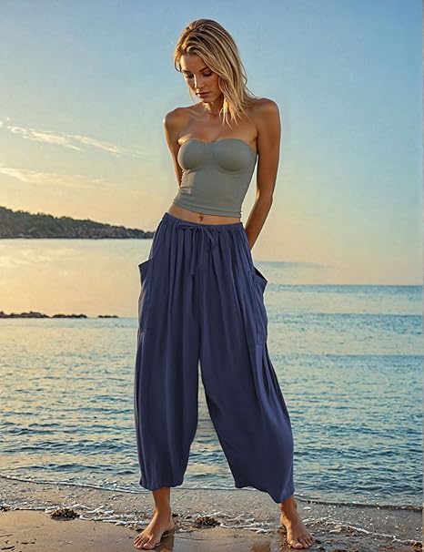 Women's Polyester Wide Leg Pants with Pockets - Image 22