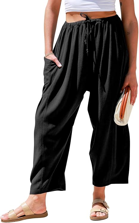 Women's Polyester Wide Leg Pants with Pockets - Image 3