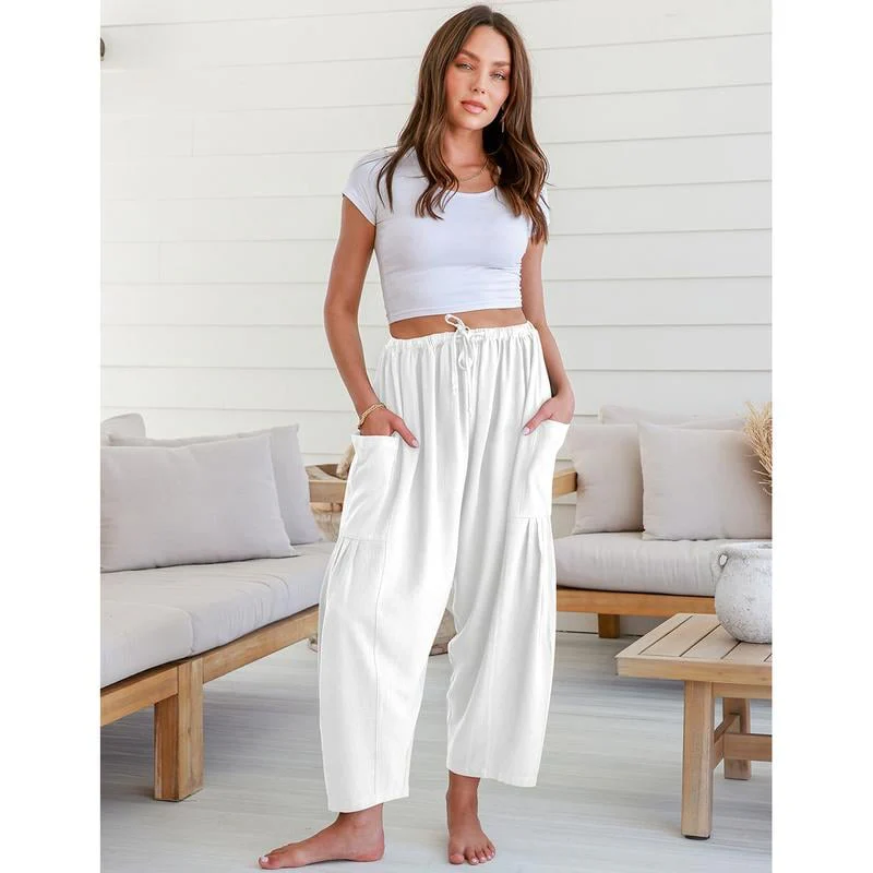 Women's Polyester Wide Leg Pants with Pockets - Image 7