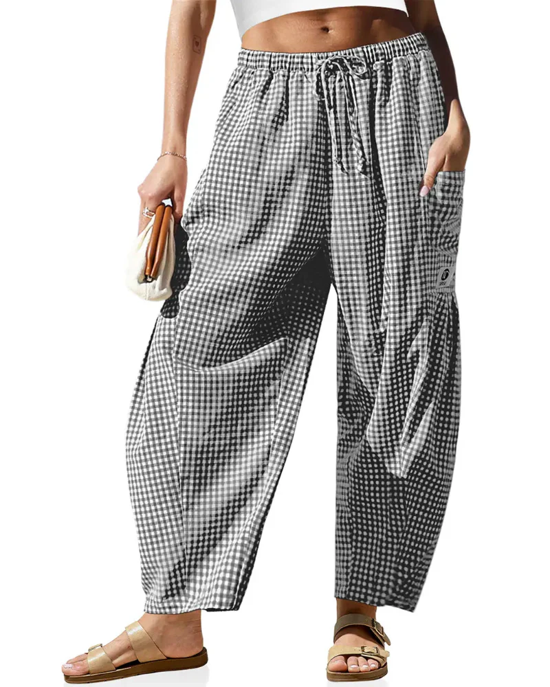 Women’s Loose Plaid Wide Leg Pants with Pockets - Image 2