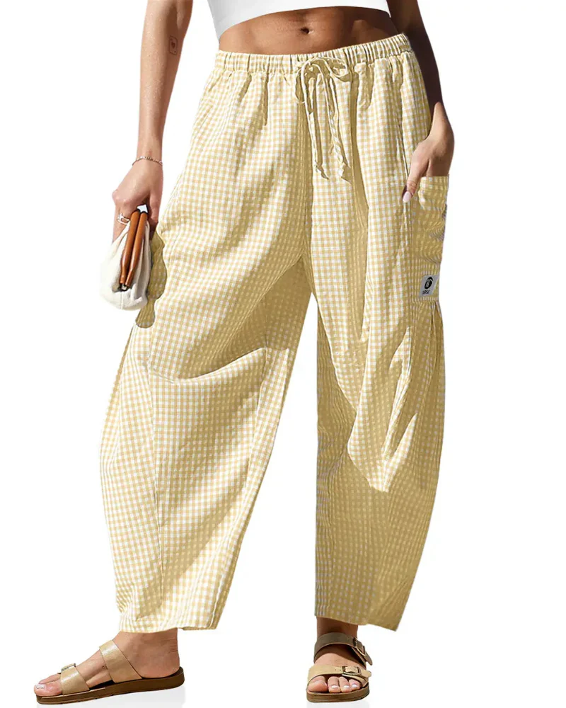 Women’s Loose Plaid Wide Leg Pants with Pockets - Image 3