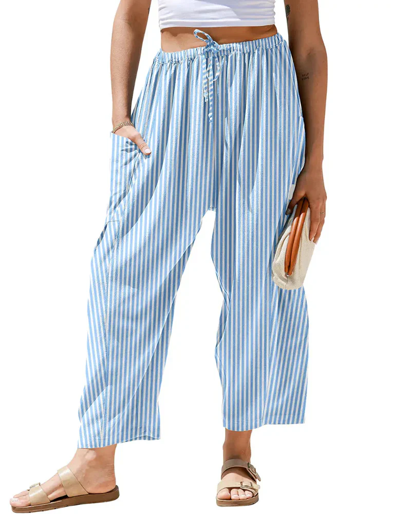 Women’s Loose Plaid Wide Leg Pants with Pockets - Image 7