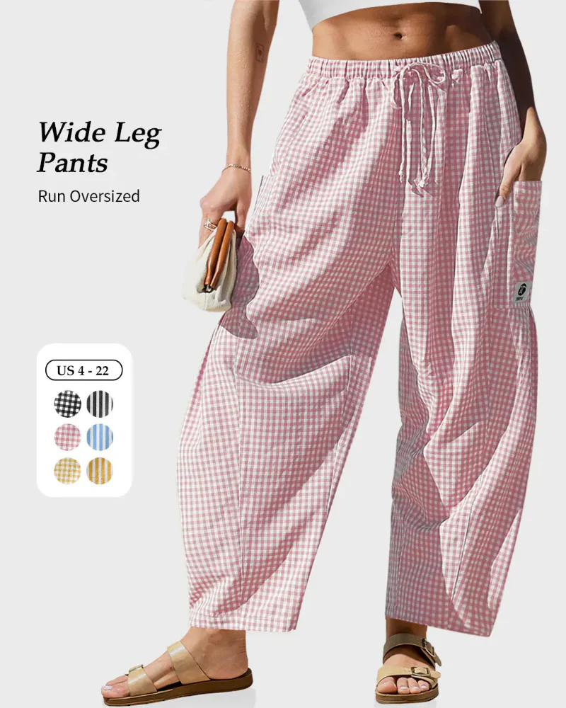 Women’s Loose Plaid Wide Leg Pants with Pockets - Image 8