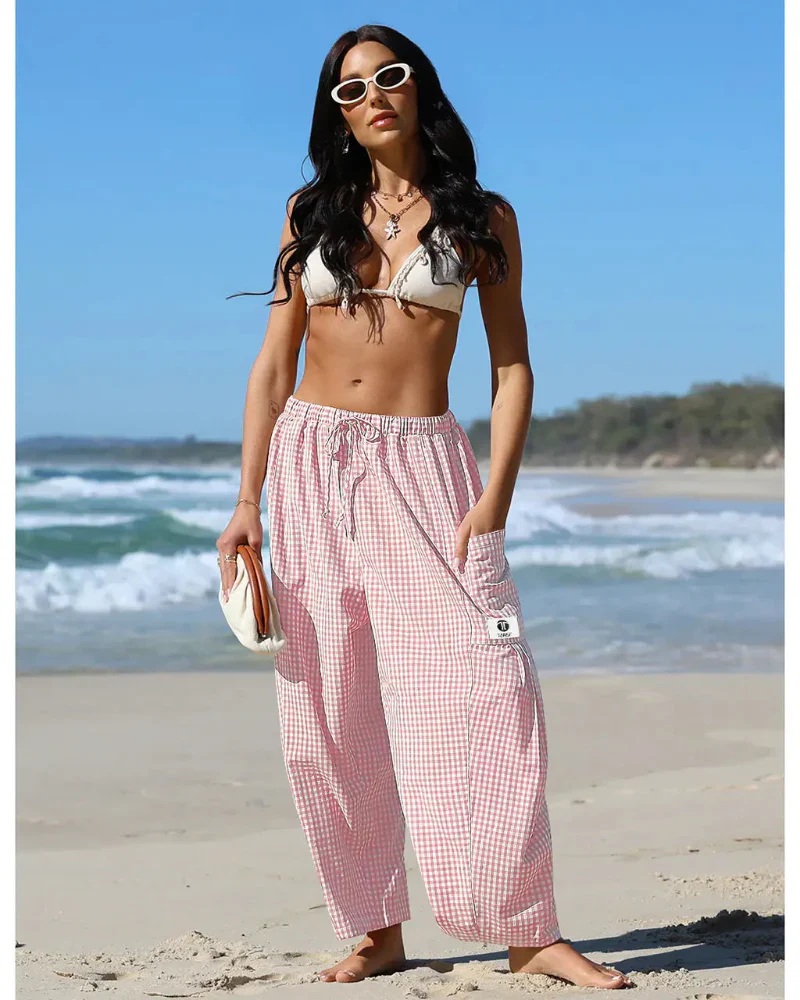 Women’s Loose Plaid Wide Leg Pants with Pockets - Image 9