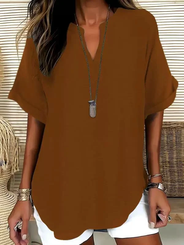 Women's Plain Shortsleeve Blouse, Casual Solid Color Top for Daily Wear, Ladies Clothes for All Seasons - Image 10