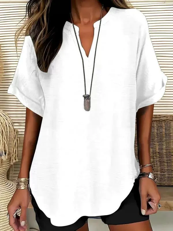 Women's Plain Shortsleeve Blouse, Casual Solid Color Top for Daily Wear, Ladies Clothes for All Seasons - Image 8