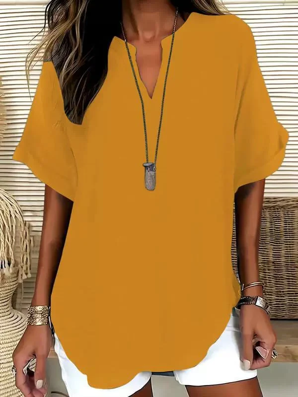 Women's Plain Shortsleeve Blouse, Casual Solid Color Top for Daily Wear, Ladies Clothes for All Seasons - Image 9