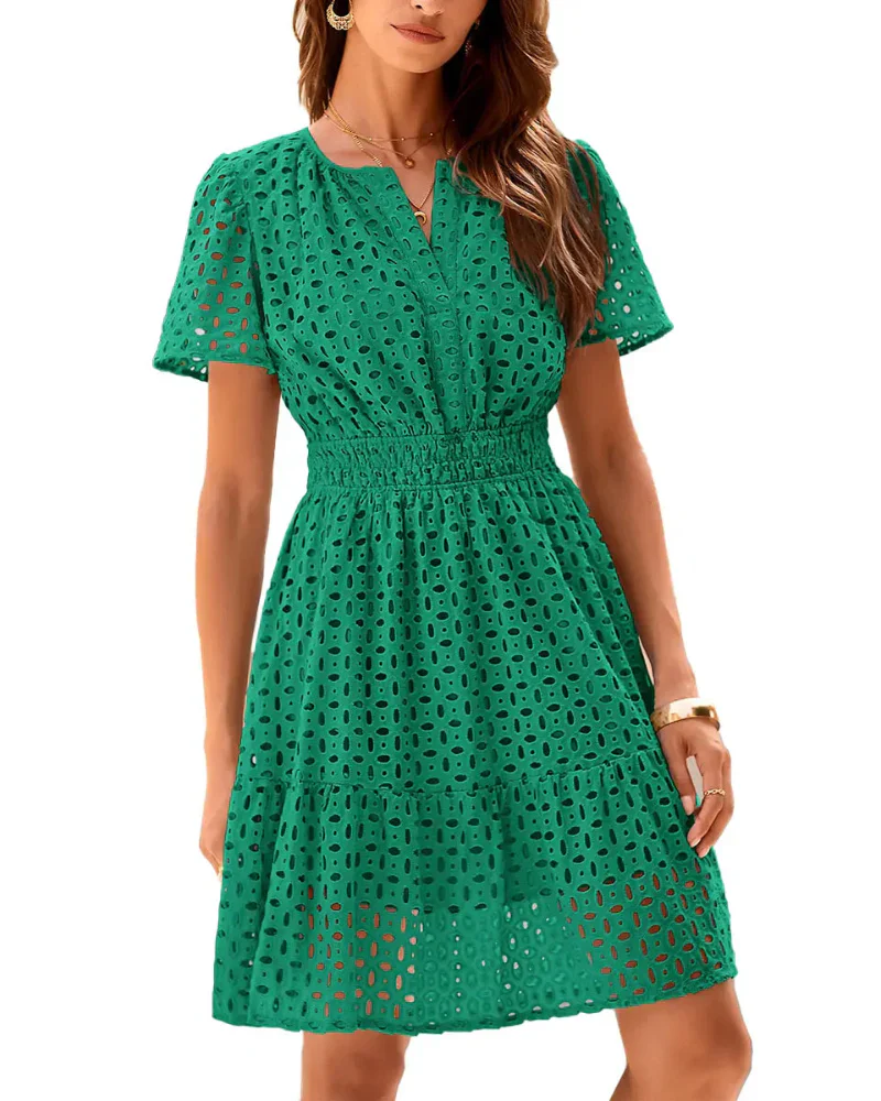 Women V Neck Lace A Line Summer Dress - Image 7