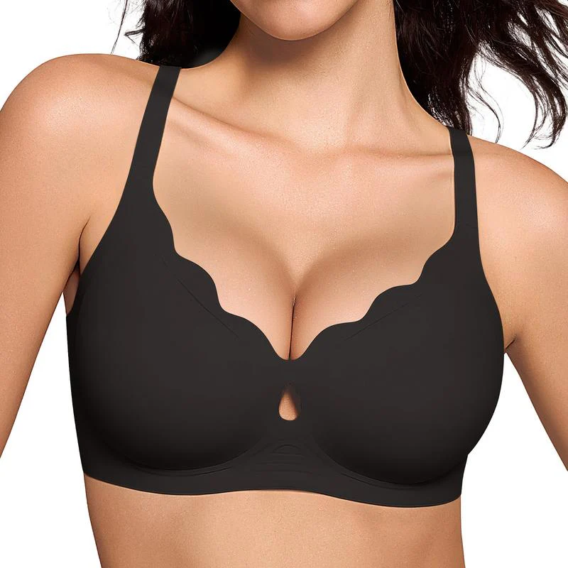 Women Water Drop Hollow Scalloped Flowers V Neck Bras - Image 10