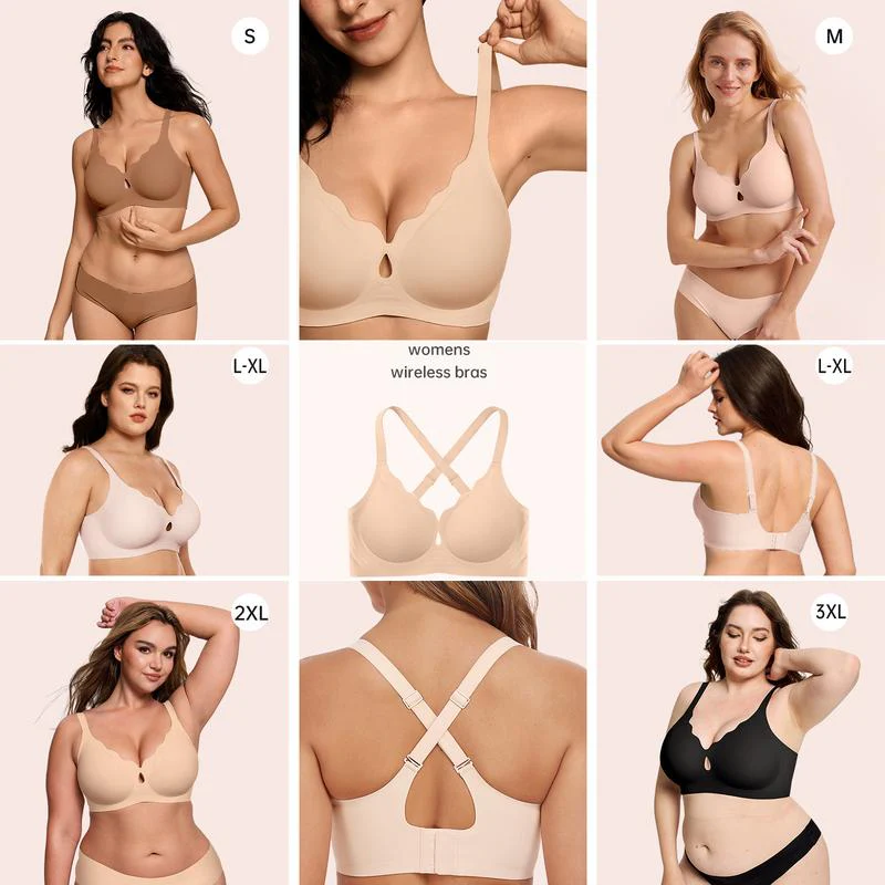 Women Water Drop Hollow Scalloped Flowers V Neck Bras - Image 5
