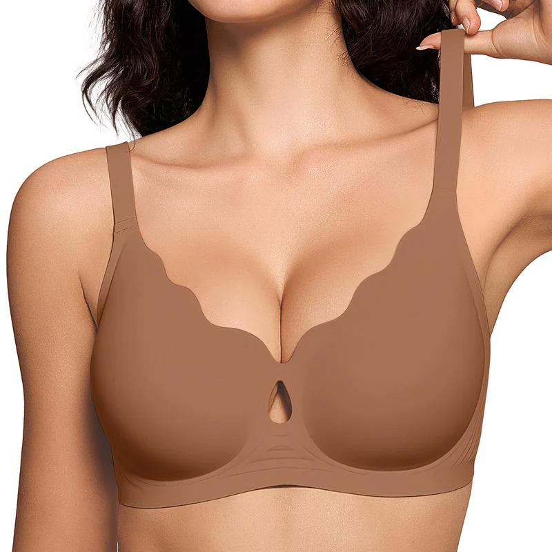 Women Water Drop Hollow Scalloped Flowers V Neck Bras - Image 8