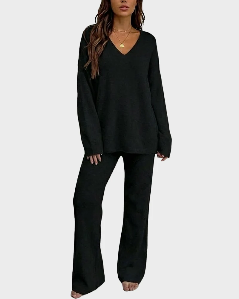Soft Fuzzy V-Neck Loungewear Set - Image 5