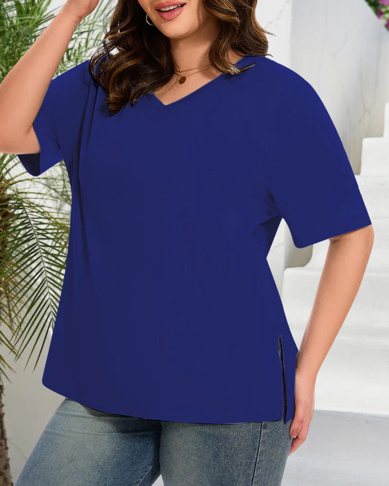 Women's Plus Size Basic Sleeve V-Neck T-Shirts - Image 11