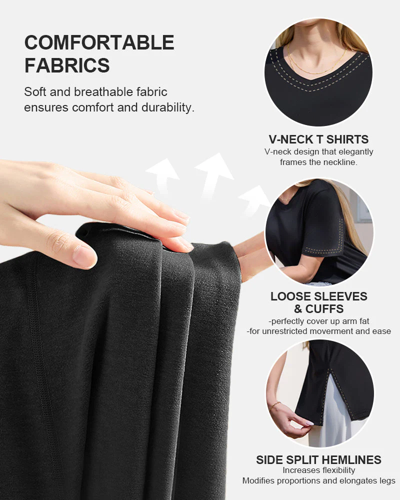 Women's Plus Size Basic Sleeve V-Neck T-Shirts - Image 3