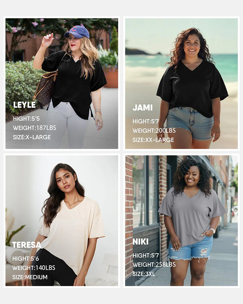 Women's Plus Size Basic Sleeve V-Neck T-Shirts - Image 7