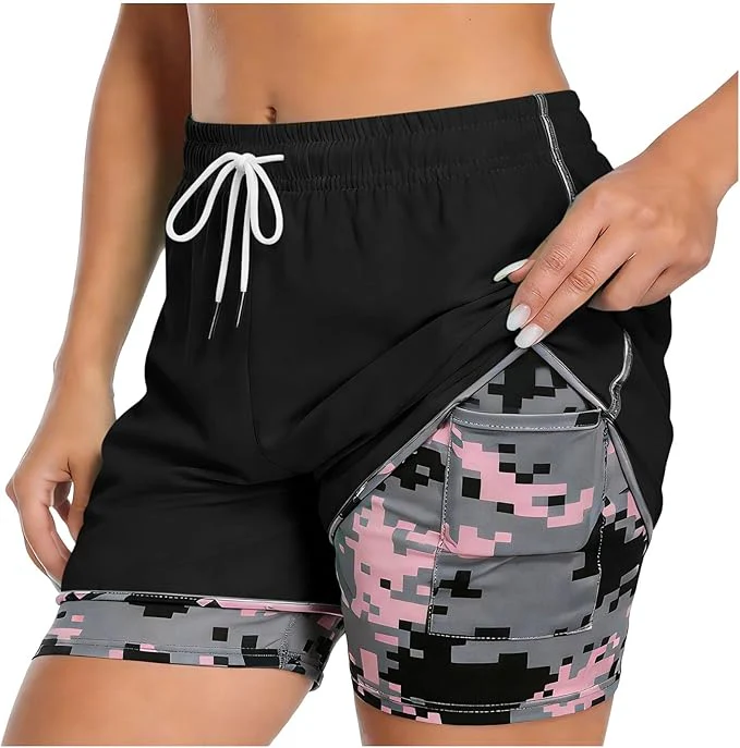 Womens Athletic Shorts with Built In Liner and Drawstring Waist - Image 5