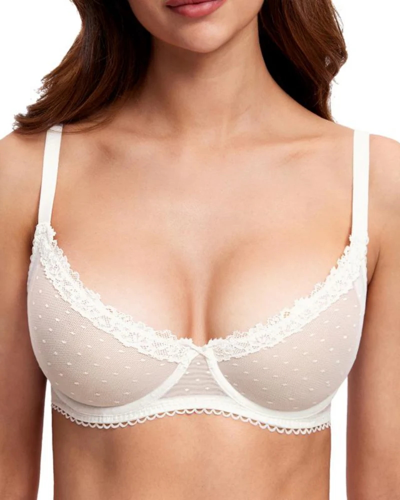 See-Through Lace Balconette Bra - Image 8