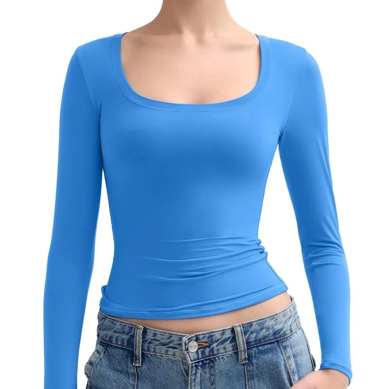 Women's Basic Double Layering Tight Slim Fit T Shirts - Image 13