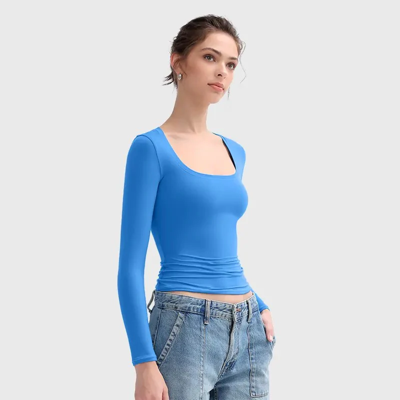 Women's Basic Double Layering Tight Slim Fit T Shirts - Image 4