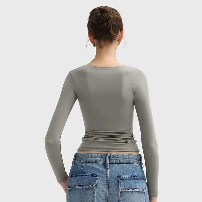 Women's Basic Double Layering Tight Slim Fit T Shirts - Image 6