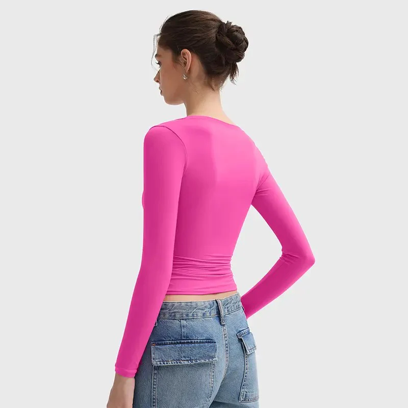 Women's Basic Double Layering Tight Slim Fit T Shirts - Image 7