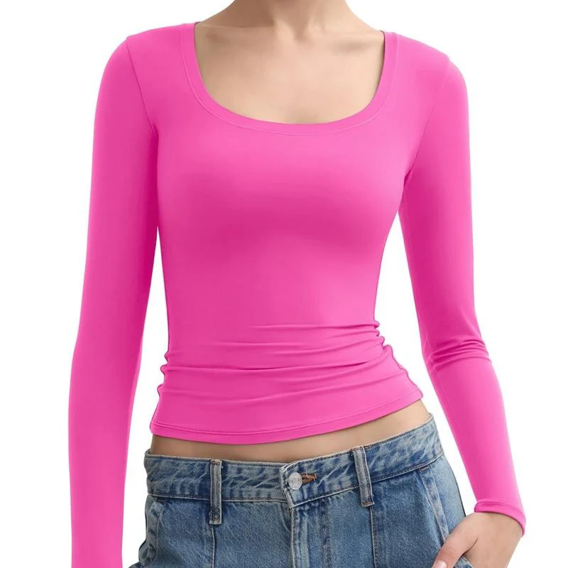 Women's Basic Double Layering Tight Slim Fit T Shirts - Image 9