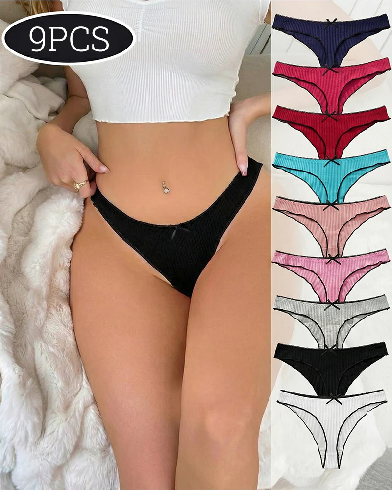 Women's Bow Low Waist Thong  Pack Ultra Soft Cotton（9 pack） - Image 9