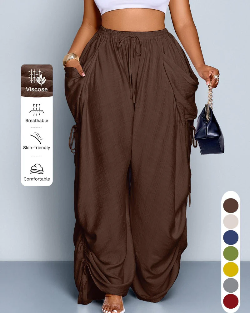Women's Casual Loose-Fit Wide Leg Pants, All-Season Woven Fabric, Daily Commute