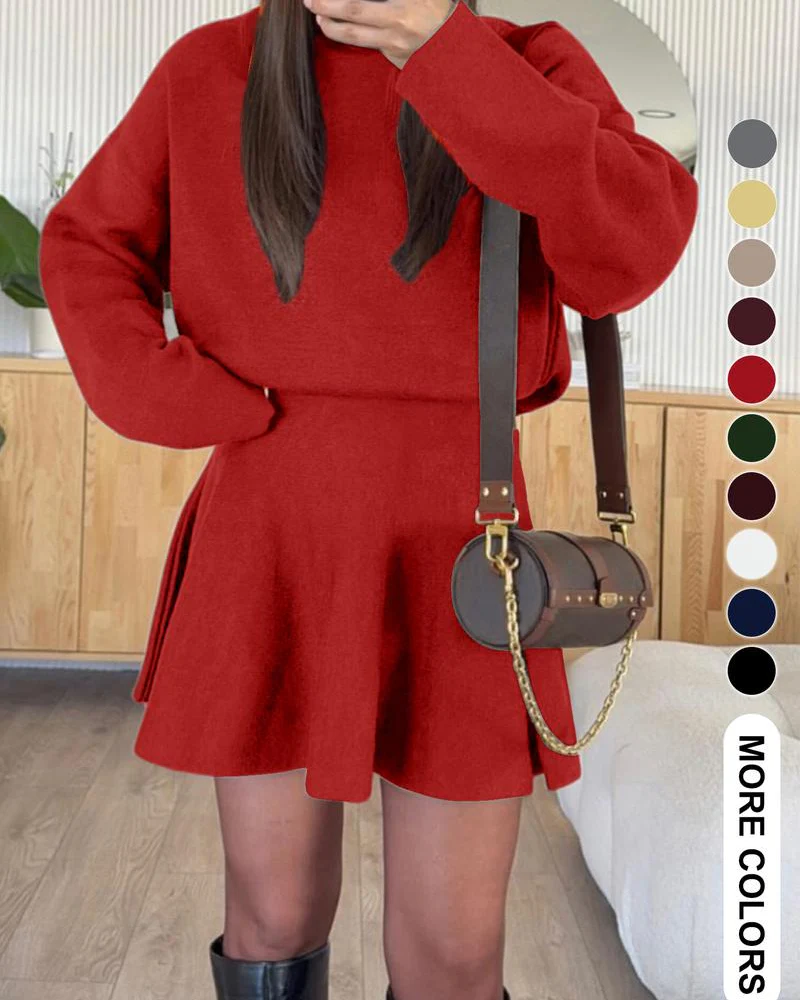 Women's semi-collared long-sleeved knitted loose-fitting one-piece sweater dress - Image 11